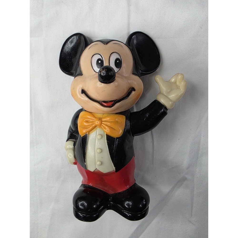 Vtg Walt Disney Productions Mickey Mouse Piggy Bank Hand Painted‎ Plastic 6 1/4"
